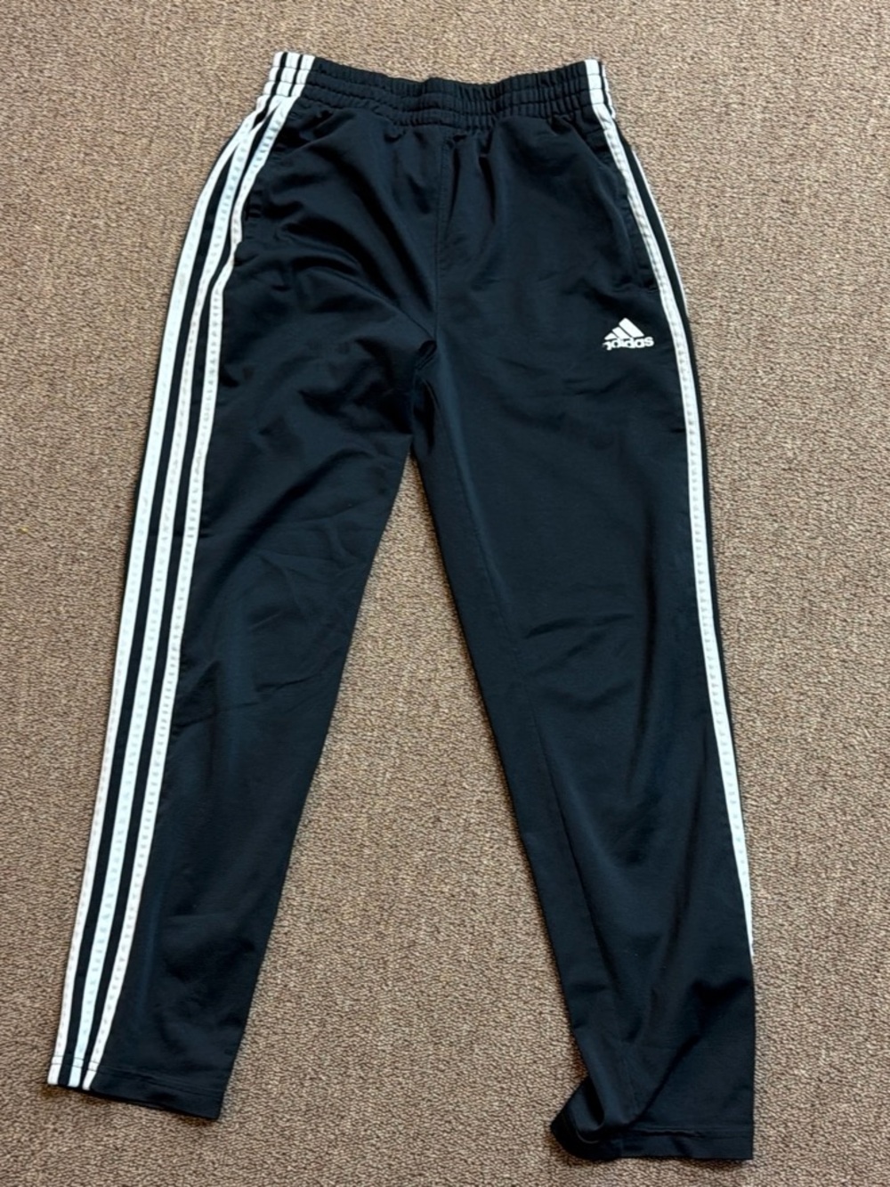 Adidas - Kids Black Track Pants with White Stripes - SIZE M (10-12)